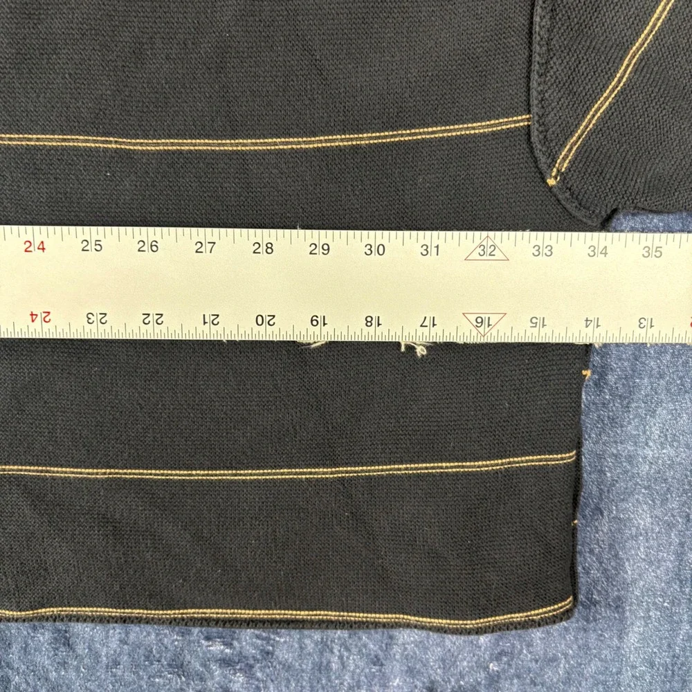 We The Free People Womens Black Striped Cropped OVersized Polo Knit Shirt Size L